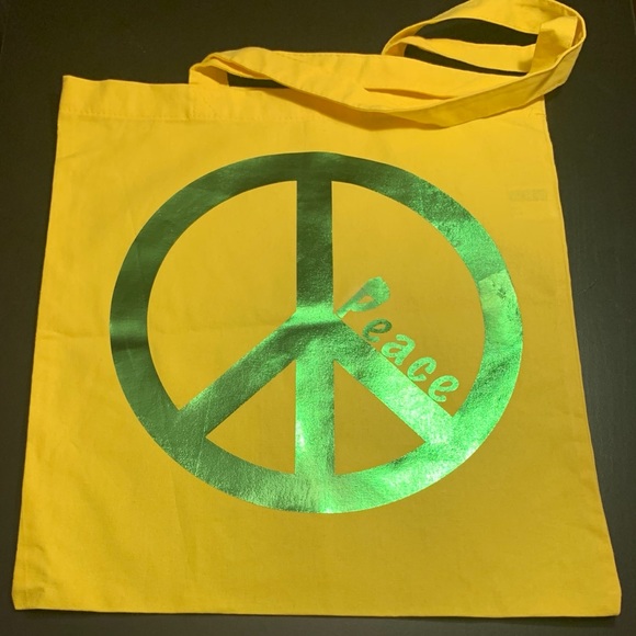 15x16in yellow peace canvas tote bag. - Picture 1 of 1